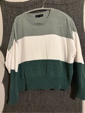 Cine Colorblock Crewneck Sweater in Sage, White & Teal